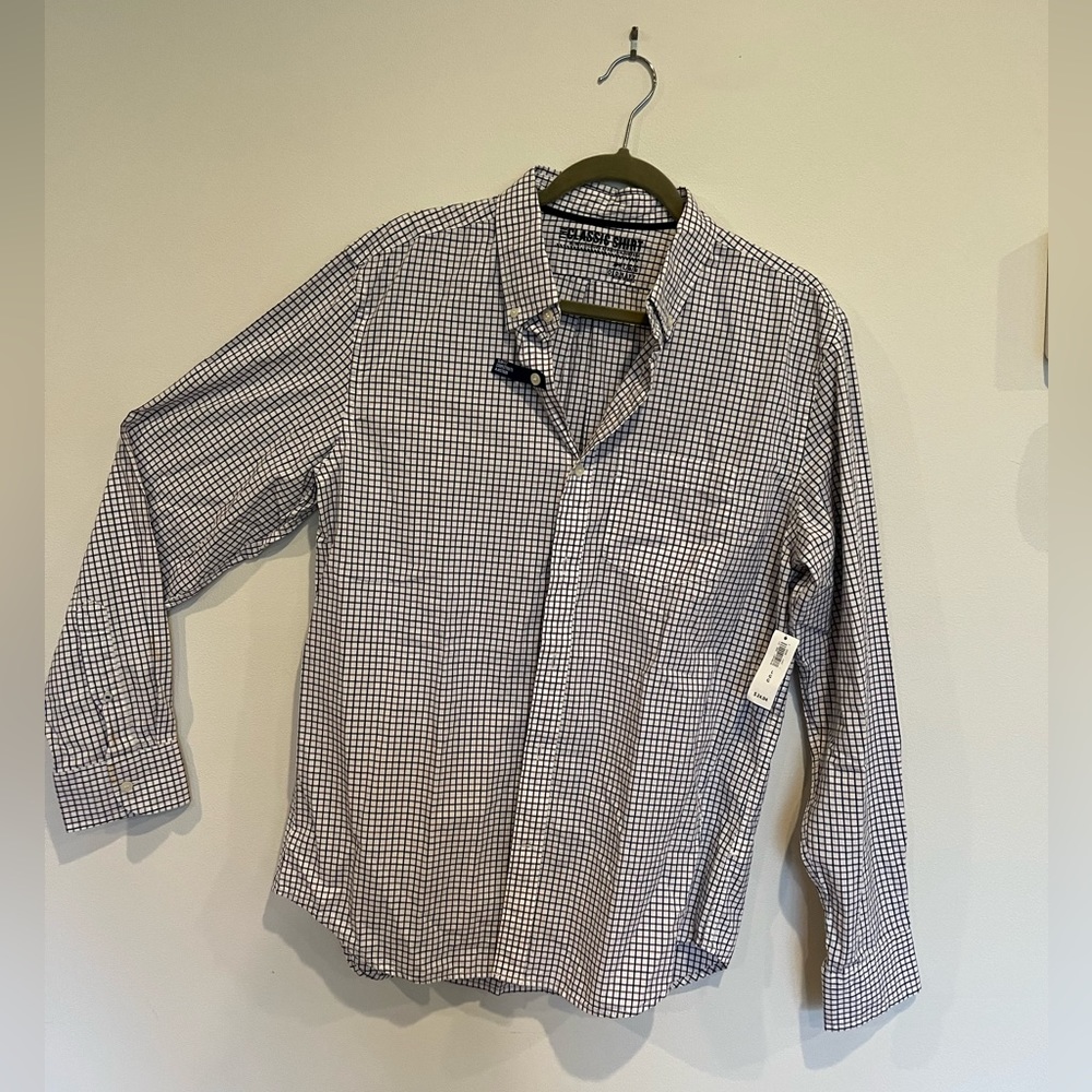 Old Navy Men’s Shirt. Blue and purple tattersall size L slim fit. NWT
